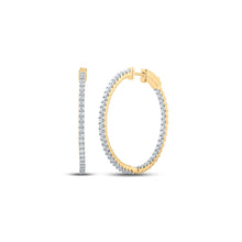  14k Yellow Gold Womens Round Diamond Slender In Out Hoop Earrings 3 Cttw
