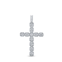  10k White Gold Mens Baguette Diamond Cross Charm Pendant 2-1/3 Cttw