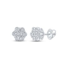  Sterling Silver Womens Round Diamond Cluster Earrings 1/20 Cttw