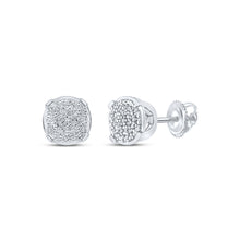  Sterling Silver Womens Round Diamond Cluster Earrings 1/10 Cttw