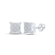  Sterling Silver Womens Round Diamond Square Earrings 1/20 Cttw