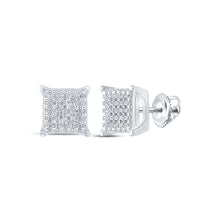  Sterling Silver Womens Round Diamond Square Earrings 1/10 Cttw