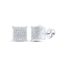 Sterling Silver Womens Round Diamond Square Earrings 1/6 Cttw