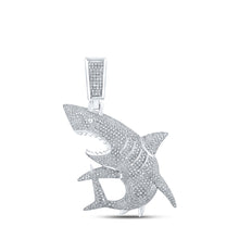  10k White Gold Mens Round Diamond Shark Charm Pendant 1-1/2 Cttw