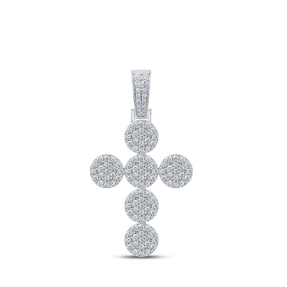 10k White Gold Mens Round Diamond Cross Charm Pendant 2 Cttw