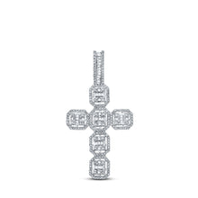  10k White Gold Mens Baguette Diamond Cross Charm Pendant 1 Cttw