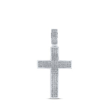  10k White Gold Mens Round Diamond Cross Charm Pendant 1/2 Cttw
