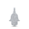 10k White Gold Mens Baguette Diamond Hamsa Charm Pendant 7/8 Cttw