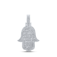  10k White Gold Mens Baguette Diamond Hamsa Charm Pendant 7/8 Cttw