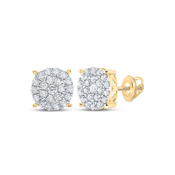 10k Yellow Gold Womens Round Diamond Cluster Earrings 7/8 Cttw