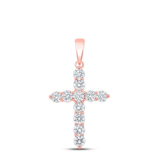 10k Rose Gold Womens Round Diamond Cross Pendant 1-1/2 Cttw