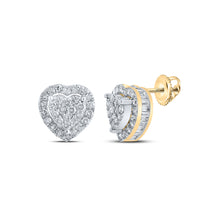  10k Yellow Gold Womens Round Diamond Heart Earrings 5/8 Cttw