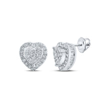  10k White Gold Womens Round Diamond Heart Earrings 5/8 Cttw