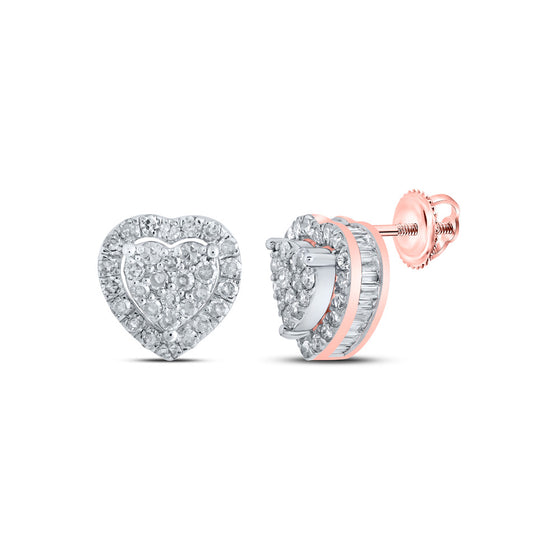 10k Rose Gold Womens Round Diamond Heart Earrings 5/8 Cttw