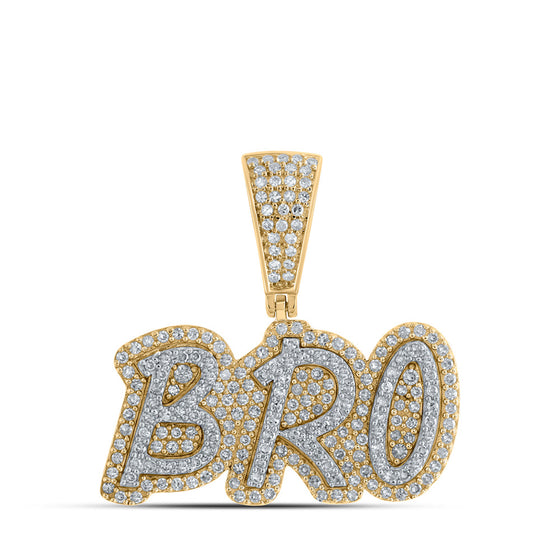 10k Yellow Gold Mens Round Diamond BRO Charm Pendant 5/8 Cttw