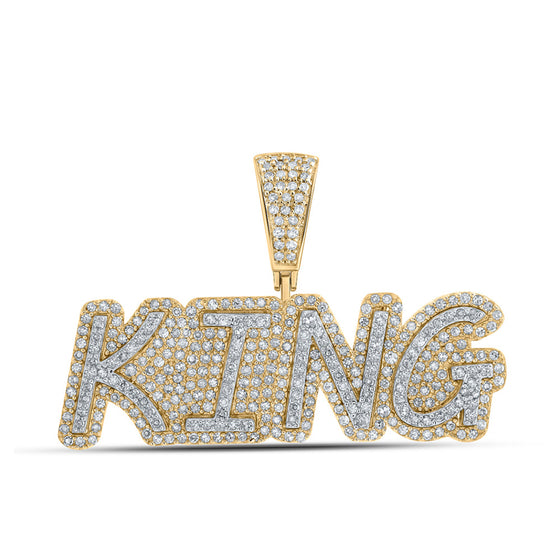 10k Yellow Gold Mens Round Diamond KING Charm Pendant 1 Cttw