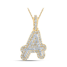  10k Yellow Gold Womens Round Diamond A Initial Letter Pendant 1/5 Cttw