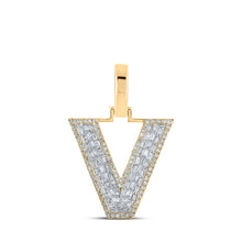  10k Yellow Gold Mens Baguette Diamond V Initial Letter Charm Pendant 1/2 Cttw