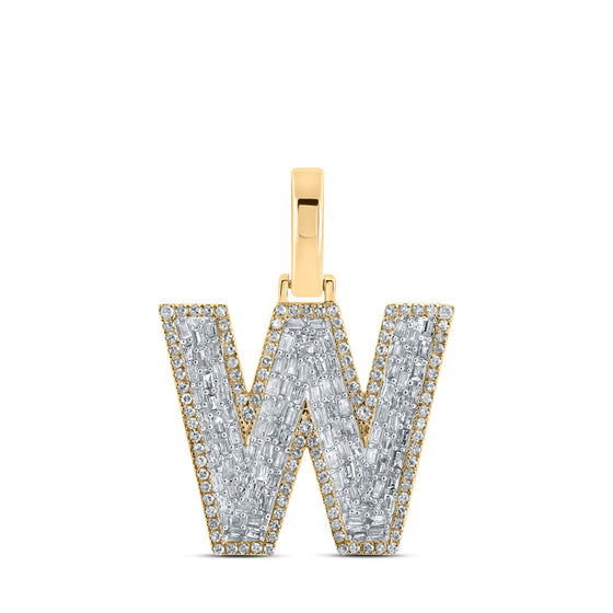 10k Yellow Gold Mens Baguette Diamond W Initial Letter Charm Pendant 3/4 Cttw