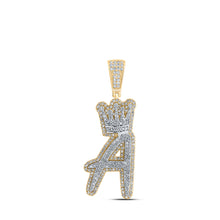  10k Yellow Gold Mens Round Diamond A Crown Letter Charm Pendant 1-1/4 Cttw