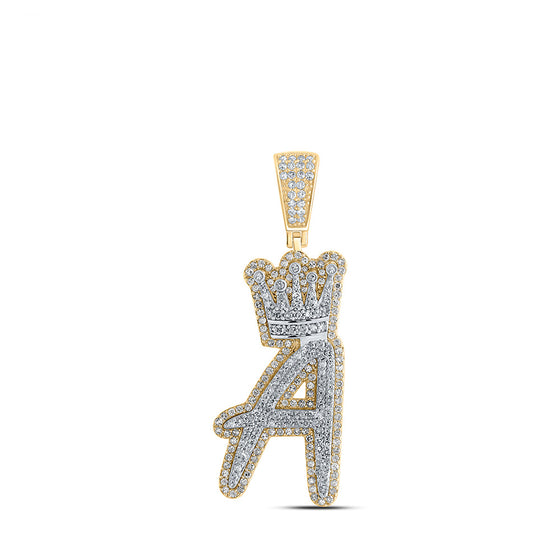 10k Yellow Gold Mens Round Diamond A Crown Letter Charm Pendant 1-1/4 Cttw