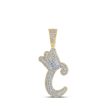  10k Yellow Gold Mens Round Diamond C Crown Letter Charm Pendant 1 Cttw