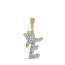  10k Yellow Gold Mens Round Diamond E Crown Letter Charm Pendant 1-1/5 Cttw