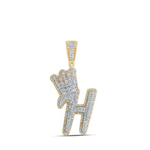  10k Yellow Gold Mens Round Diamond H Crown Letter Charm Pendant 1-1/5 Cttw