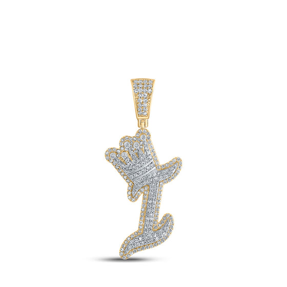 10k Yellow Gold Mens Round Diamond I Crown Letter Charm Pendant 1 Cttw