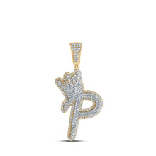  10k Yellow Gold Mens Round Diamond P Crown Letter Charm Pendant 1 Cttw