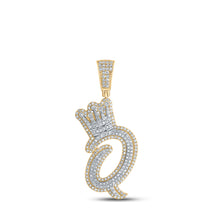  10k Yellow Gold Mens Round Diamond Q Crown Letter Charm Pendant 1-1/4 Cttw