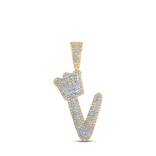  10k Yellow Gold Mens Round Diamond V Crown Letter Charm Pendant 1 Cttw