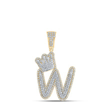  10k Yellow Gold Mens Round Diamond W Crown Letter Charm Pendant 1-3/8 Cttw