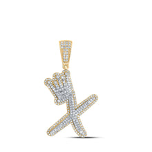  10k Yellow Gold Mens Round Diamond X Crown Letter Charm Pendant 1-1/5 Cttw
