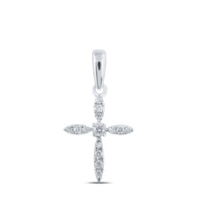  10k White Gold Womens Round Diamond Cross Pendant 1/10 Cttw