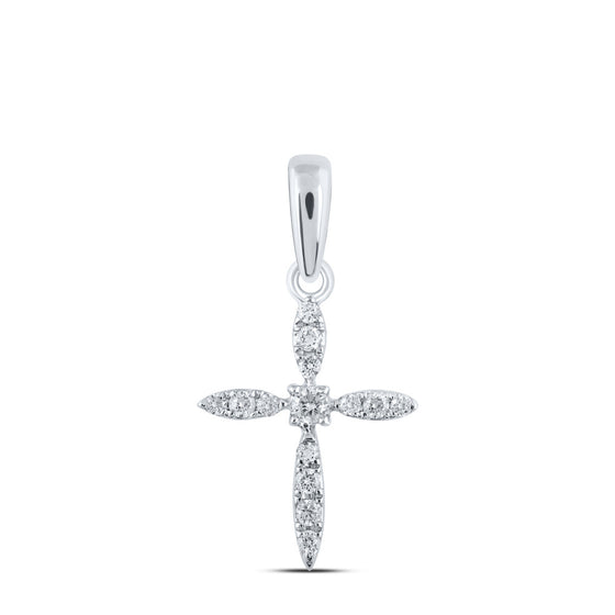 10k White Gold Womens Round Diamond Cross Pendant 1/10 Cttw