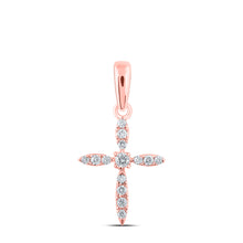  10k Rose Gold Womens Round Diamond Cross Pendant 1/10 Cttw