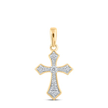  10k Yellow Gold Womens Round Diamond Cross Pendant 1/8 Cttw