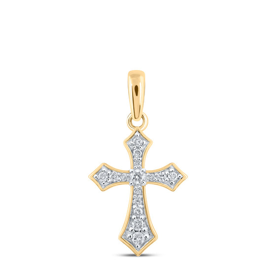 10k Yellow Gold Womens Round Diamond Cross Pendant 1/8 Cttw