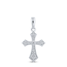  10k White Gold Womens Round Diamond Cross Pendant 1/8 Cttw