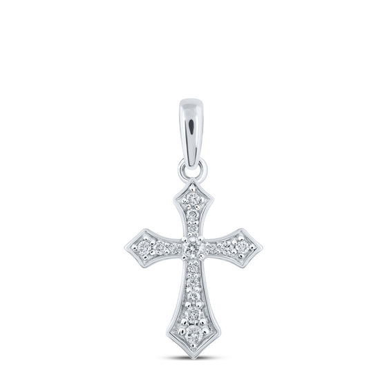 10k White Gold Womens Round Diamond Cross Pendant 1/8 Cttw