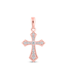  10k Rose Gold Womens Round Diamond Cross Pendant 1/8 Cttw