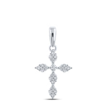  10k White Gold Womens Round Diamond Cross Pendant 1/6 Cttw