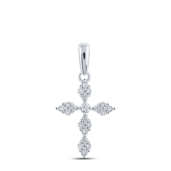 10k White Gold Womens Round Diamond Cross Pendant 1/6 Cttw