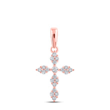  10k Rose Gold Womens Round Diamond Cross Pendant 1/6 Cttw