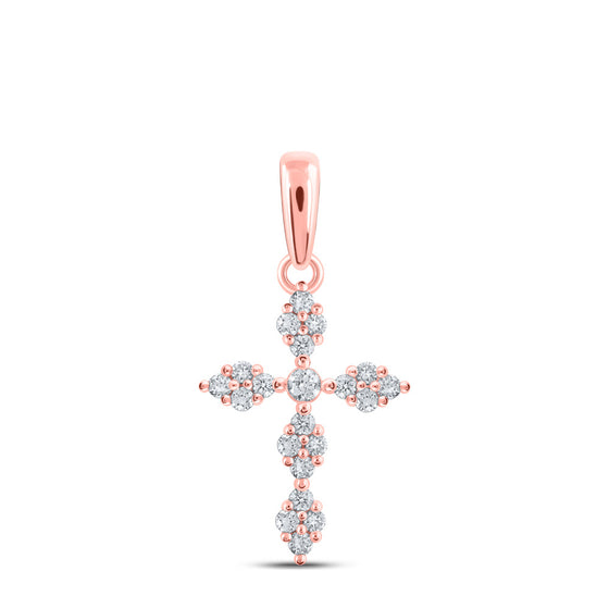 10k Rose Gold Womens Round Diamond Cross Pendant 1/6 Cttw