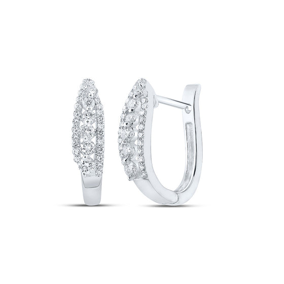 10k White Gold Womens Round Diamond Hoop Earrings 1/2 Cttw