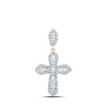  10k Yellow Gold Mens Baguette Diamond Cross Charm Pendant 1/2 Cttw