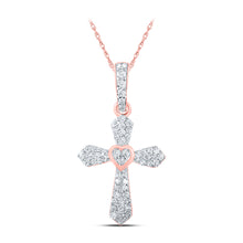  10k Rose Gold Womens Round Diamond Cross Pendant 1/6 Cttw