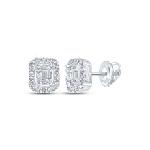  14k White Gold Womens Baguette Diamond Cluster Earrings 1/4 Cttw